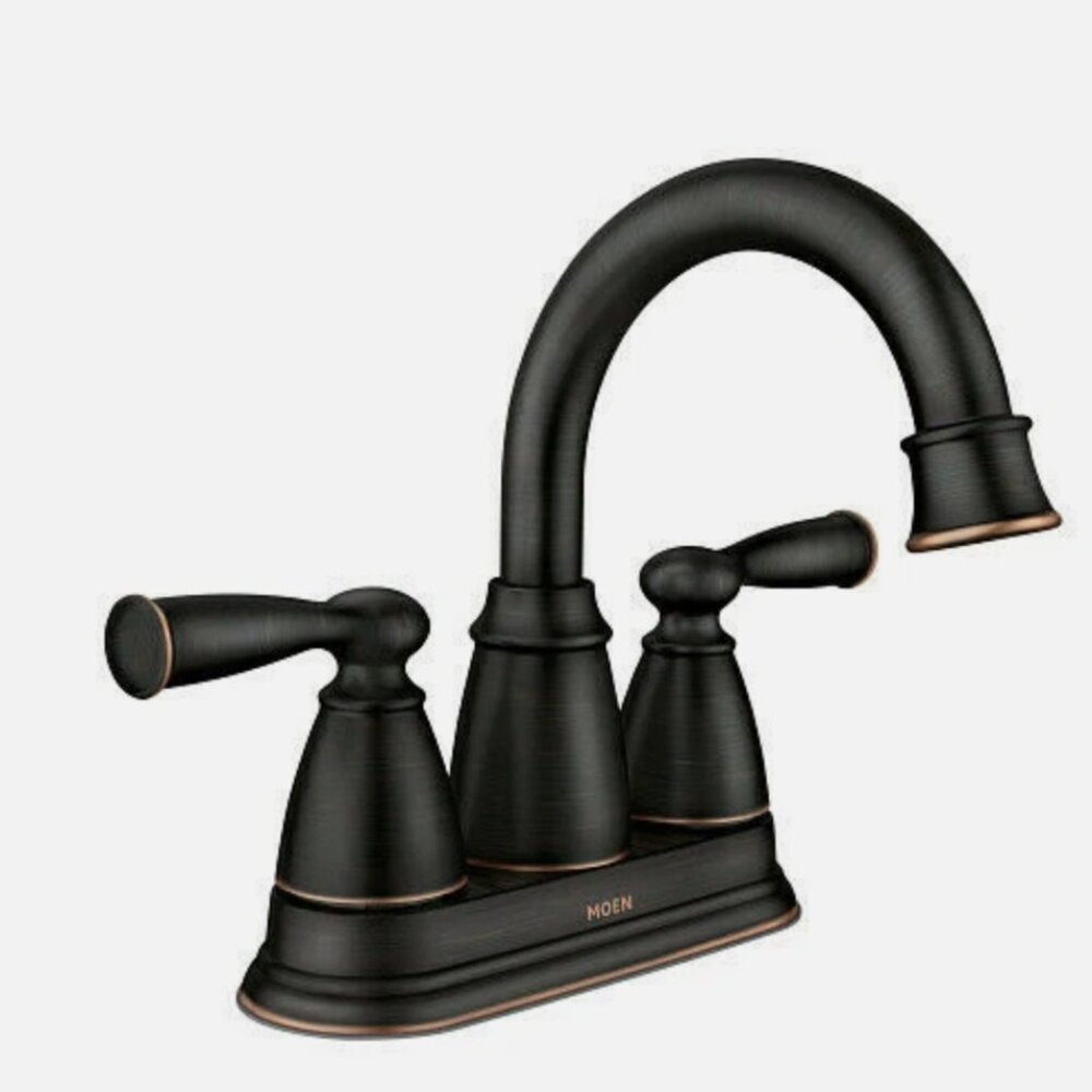 NIB Moen Banbury e Two-Handle High Arc Bathroom Faucet - Mediterranean Bronze...